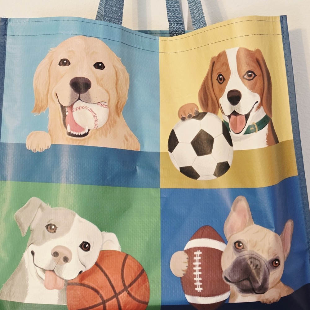Sports Ball Balls Dogs Lab Bull Beagle Reusable Gift Tote Bag Homegoods - Picture 3 of 4
